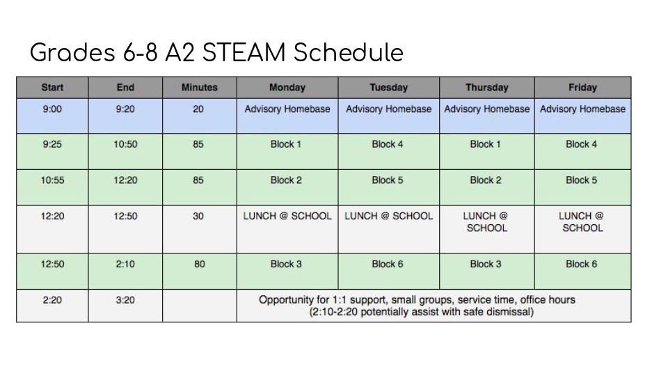 STEAM hybrid schedule 